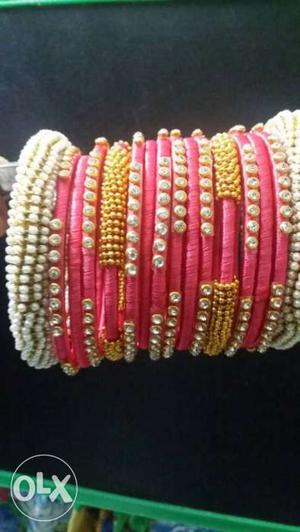 Red And White Silk Thread Bangles