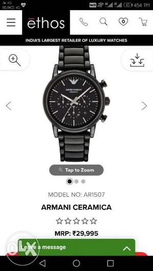 Round Black Armani Ceramica AR Watch brand new with bill