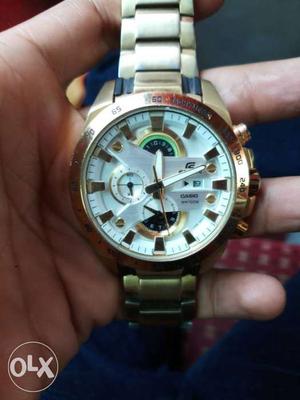 Round Casio Edifice Gold Chronograph Watch With Link