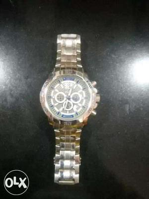 Round Silver Chain Link Chronograph Watch