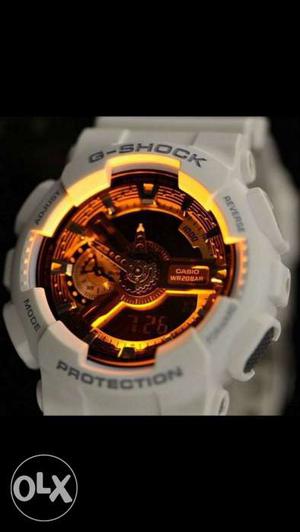 Round White Casio G-Shock Chronograph Digital Watch With