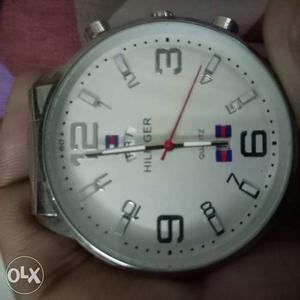 Round White Tommy Hilfiger Watch With Silver Link Strap
