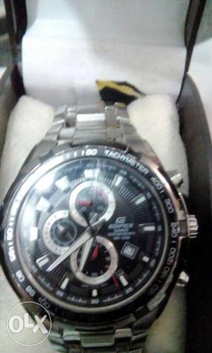 Silver And Black Casio Edifice Chronograph Watch