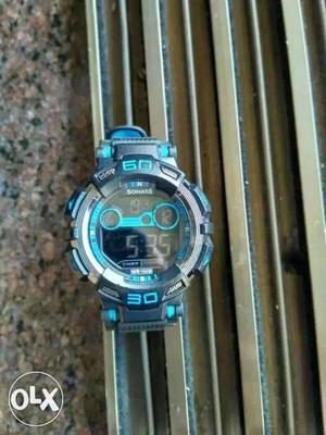 Silver And Blue Sonata Digital Watch with 1 year