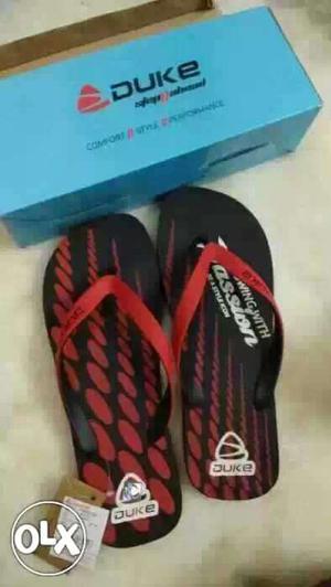 Size 10.New Duke Red-and-black Flip-flops with box.Mrp Rs