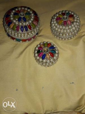Three White-blue-and-red Beaded Decors
