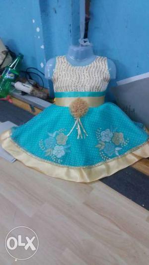 Toddler's White And Blue Sleeveless Dress