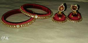 Two Braided Bangles With Pair Of Jhumka Earrings