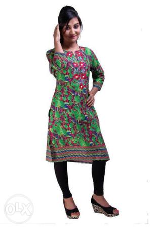 Women's Green And Red Floral Traditional Dress