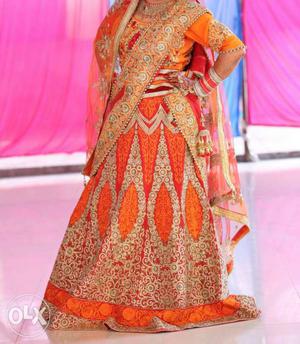 Women's Orange And Brown Sari