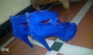 Women's Pair Of Blue Suede Heels Size- 37