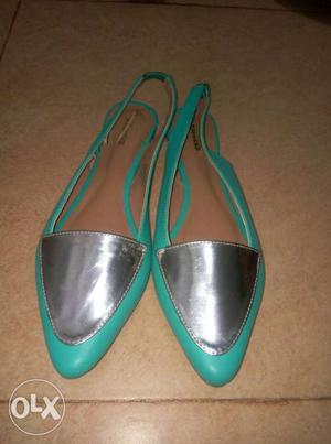 Women's Pair Of Teal-and-silver Backsling Shoes