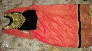 Women's Pink, Black And Brown Abaya Dress