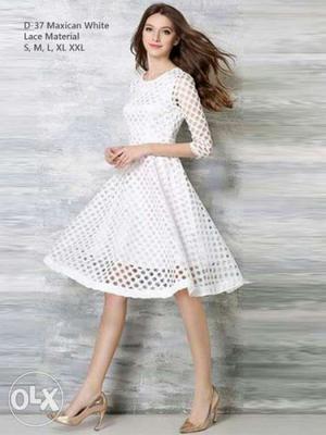 Women's White Elbow-sleeved Mini Dress