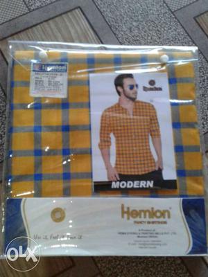 Yellow And Blue Helmon Dress Shirt