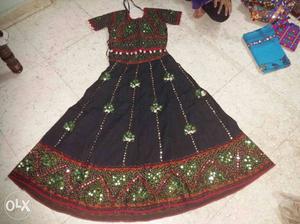 Black And Green Floral Sari