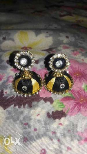 Black And Yellow Jhumka Earrings