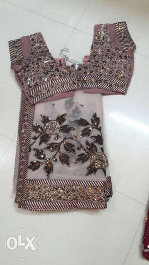 Brown And Gray Floral Traditional Dress