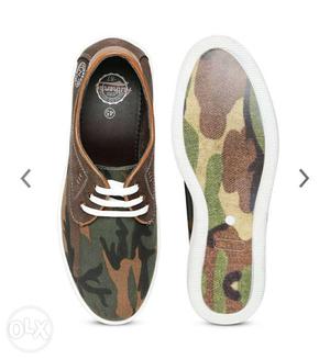 Brown-green-black-and-gray Camouflage Sneakers