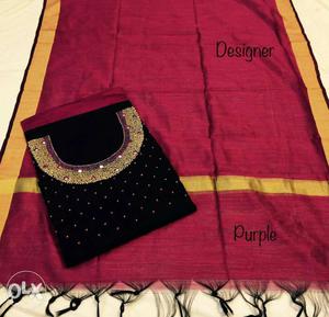 Glittered Black And Gray Scoop Neck Top With Red Dupatta
