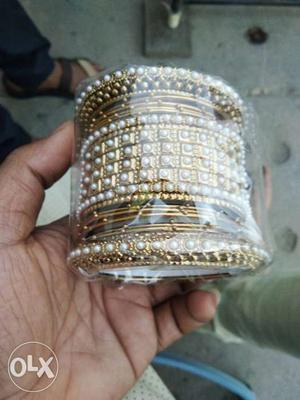 Gold Beaded Bangles In Pack]