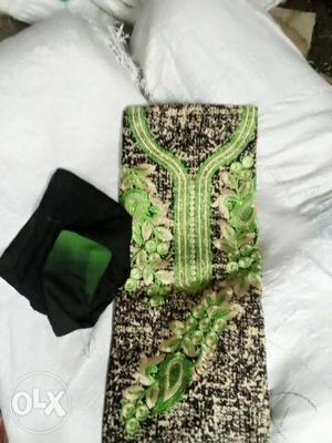 Green, Silver And Black Floral Dress
