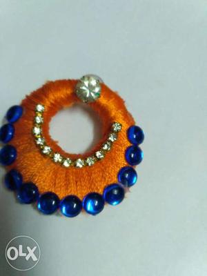 Handmade Round orange earrings combined with blue