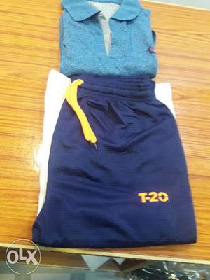 Men's Blue Polo Shirt And Blue T-20 Print Shorts