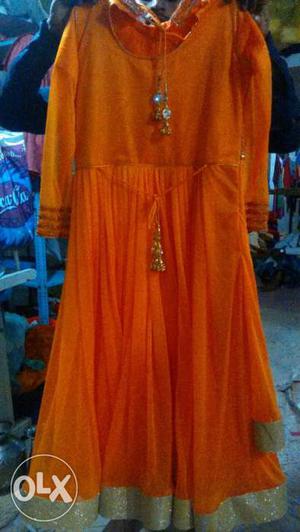 Orange Scoop Neck Long Sleeve Maxi Dress