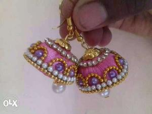 Pair Of Gold-and-pink Jhumkas