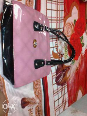 Pink And Black Leather Handbag 1 month old