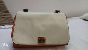 White And Brown Leather Sling Bag
