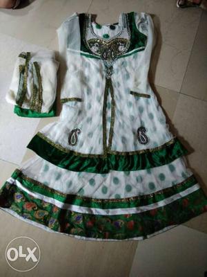 White And Green Sleeveless Mini Dress