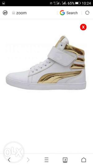 White-and-gold-colored High Top Sneaker