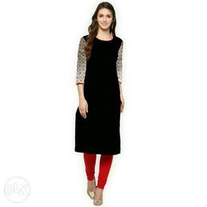 Women's Black And Brown Long Sleeve Dress
