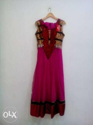 Women's Pink, Brown, And Black Sleeveless Dress