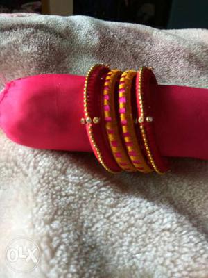 Women's Red And Pink Silk Thread Bangles