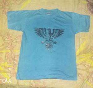 Black And Blue Eagle Printed Crew-neck Shirt