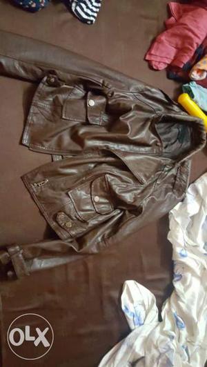 Brown Leather Zipped-up Jacket