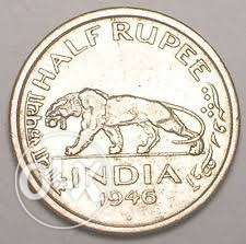 Half rupee tiger coin. king george vi.