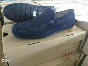 Pair Of Black Bata Suede Loafers On Box