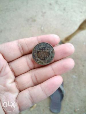 Round  Bronze One Quarter Anna India Coin