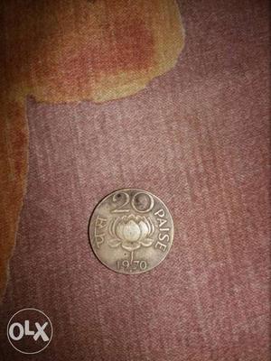 Round Silver 20 Paise  Coin