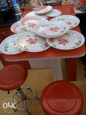 White-and-pink Floral Plates