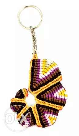 Yellow, Pink, And Brown Knitted Key Chain