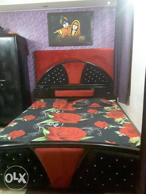 Black, Beige, And Red Floral Bed Cover