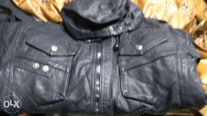 Black Leather Hoodie Jacket