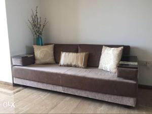 Brown 3 - Seater Velvet Sofa