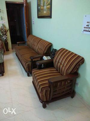 Brown And Beige Stripe Padded Futon And Padded Armchair