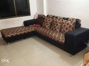 Brown And Black Floral Corner Sofa